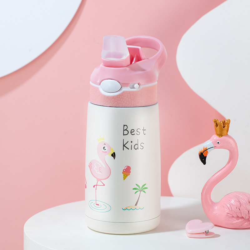 颜色: 粉色, INBER | 婴蓓儿童保温杯宝宝不锈钢吸管杯子直饮水杯小学生便携水壶500ml