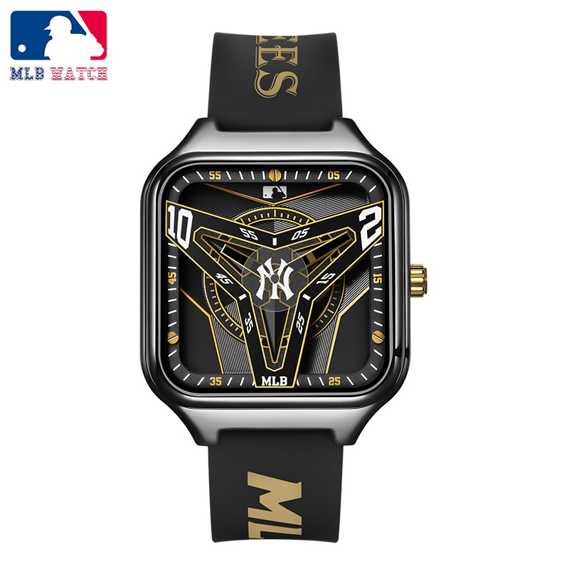 MLB | MLB美职棒手表 2022新款 潮牌手表个性指针男士手表 镂空防水石英硅胶学生情侣表NY22051, 颜色黄色