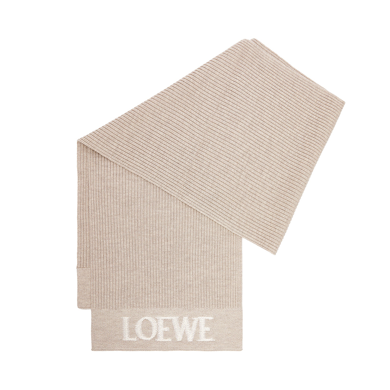 Loewe | 罗意威23新款 男女通用羊毛针织纹标志刺绣围巾, 颜色褐色