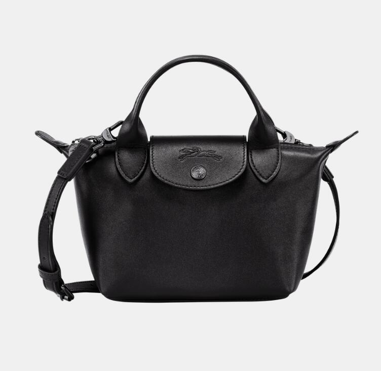 商品第2个颜色黑色L1500 987 001, Longchamp | 珑骧 女士LE PLIAGE CUIR系列迷你短柄皮质手提包饺子包L1500 987（香港仓发货）