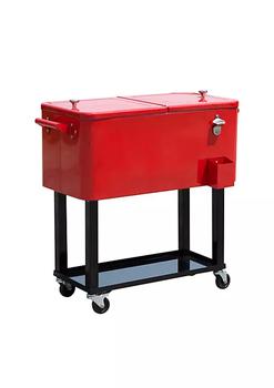 商品80 QT Rolling Cooler Ice Chest on Wheels Outdoor Stand Up Drink Cooler Cart for Party Red图片