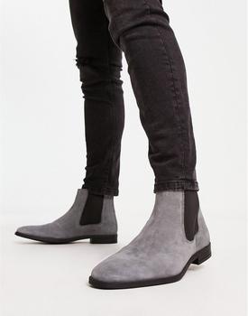 ASOS | ASOS DESIGN chelsea boots in grey suede with black sole商品图片,7.9折