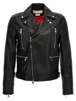 Alexander McQueen | Texture Leather Jacket Casual Jackets, Parka Black,商家Wanan Luxury,价格¥21043