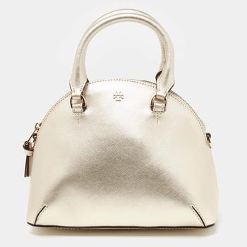 了解tory burch robinson, Tory Burch | Tory Burch Gold Saffiano Leather Mini Robinson Dome Satchel商品图片 满1件减$100, 满减