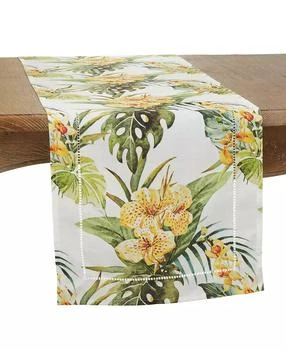 Saro Lifestyle | Hemstitch Table Runner with Tropical Flower Design, 72" x 16",商家Macy's,价格¥150