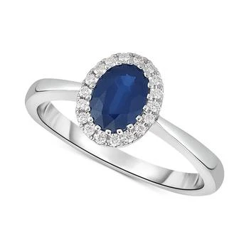 Macy's | Sapphire (7/8 ct. t.w.) & Diamond (1/10 ct. t.w.) Halo Ring in 14k White Gold,商家Macy's,价格¥4579