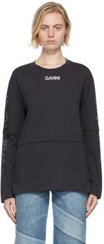 Ganni | Black Space Graphic T-Shirt商品图片,额外8.5折, 独家减免邮费, 额外八五折
