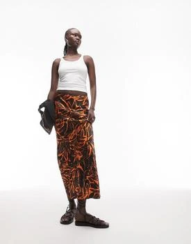 Topshop Tall | Topshop Tall tropical print maxi skirt in orange,商家ASOS,价格¥224