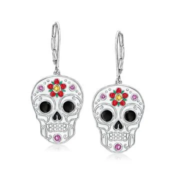 Ross-Simons | Ross-Simons Multicolored Enamel and . Rhodolite Garnet Sugar Skull Drop Earrings With Citrine Accents in Sterling Silver,商家Premium Outlets,价格¥1163