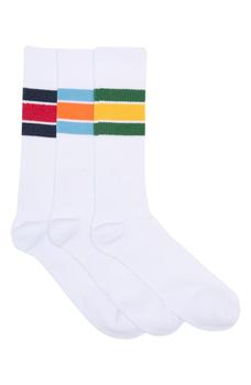 Lorenzo Uomo, Lorenzo Uomo | Thick Retro Stripe Crew Socks - Pack of 3商品图片 4.7折