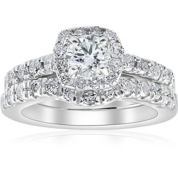 Pompeii3 | 1 1/10Ct TDW Cushion Halo Engagement Wedding Ring Set 14k White Gold Lab Grown,商家Premium Outlets,价格¥7455