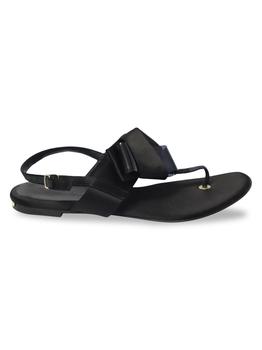 burberry鞋, Burberry | Burberry Bow Knot Strappy Flat Sandals In Black Leather商品图片 