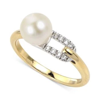 Macy's | Cultured Freshwater Pearl (7mm) & Lab-Created White Sapphire (1/10 ct. t.w.) Buckle Ring in Sterling Silver & 14k Gold-Plate,商家Macy's,价格¥2603