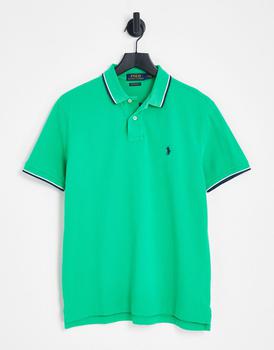 推荐Polo Ralph Lauren icon logo tipped slim fit pique polo in mid green商品