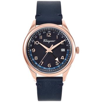 菲拉格慕手表, Salvatore Ferragamo | Men's Swiss Timeless GMT Blue Leather Strap Watch 40mm商品图片 