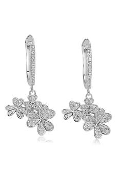 Suzy Levian | Sterling Silver Pavé CZ Cluster Clover Drop Earrings商品图片,3.4折