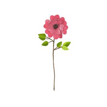 商品20" Pink Heart Flower with Stem and Leaves Christmas Pick图片