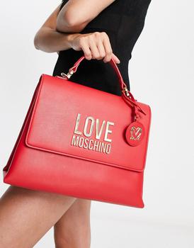 推荐Love Moschino top handle logo tote bag in red商品
