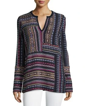 推荐Long-Sleeve Patchwork Jacquard Sweater商品