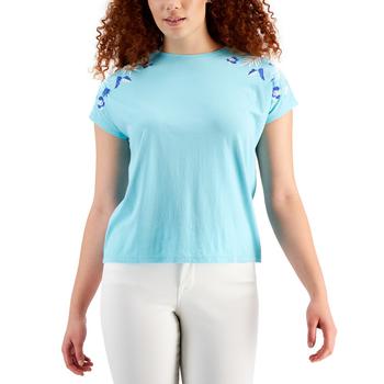 Charter Club | Petite Embroidered-Shoulder Top, Created for Macy's商品图片,2.7折