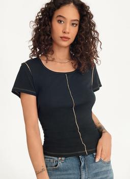 Love Stitch直邮, DKNY | Scoop Neck Tee With Contrast Stitching商品图片 3.8折起×额外6折, 额外六折