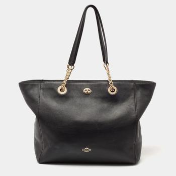 coach托特包链条包, [二手商品] Coach | Coach Black Leather Turnlock Chain Tote商品图片 9.2折, 满1件减$100, 满减