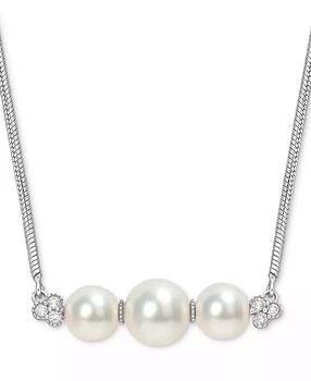 Macy's | Cultured Freshwater Pearl (6 & 7-1/2mm) & White Topaz (1/5 ct. t.w.) Bar 18" Pendant Necklace in Sterling Silver,商家Macy's,价格¥1221