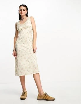 Motel | Motel midaxi round neck satin slip dress with lace trim in multi rose floral,商家ASOS,价格¥245