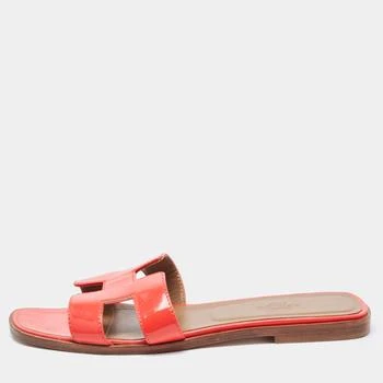 [二手商品] Hermes | Hermes Red Patent Leather Oran Flat Slides Size 38 