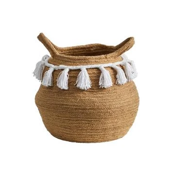 NEARLY NATURAL | 11" Boho Chic Handmade Natural Cotton Woven Basket Planter with Tassels,商家Macy's,价格¥360