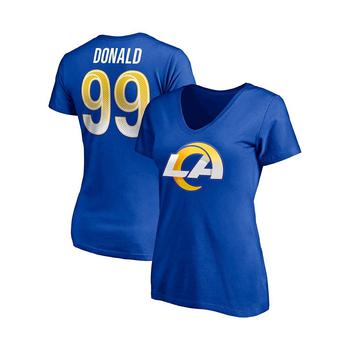 推荐Women's Branded Aaron Donald Royal Los Angeles Rams Player Icon Name and Number V-Neck T-shirt商品