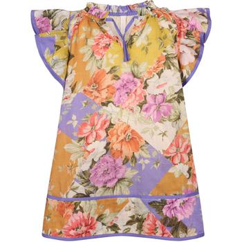 推荐Flutter sleeves rih floral dress in purple and ochre商品