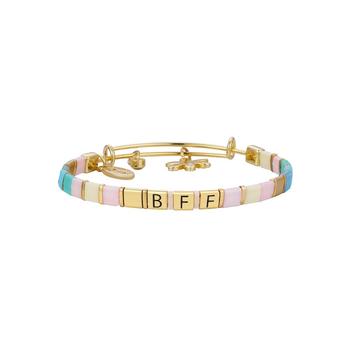 Unwritten | 14K Gold Flash-Plated Cubic Zirconia "Bff" Flower Bangle Bracelet商品图片,3.5折