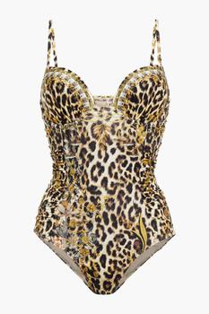 Camilla是什么牌子, Camilla | Crystal-embellished ruched leopard-print swimsuit商品图片 4.9折