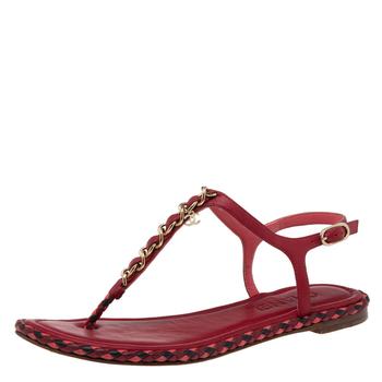 香奈儿鞋是什么牌子, [二手商品] Chanel | Chanel Red Leather CC Chainlink Thong Flat Sandals Size 38商品图片 8.2折, 满1件减$100, 满减