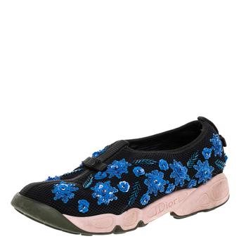 推荐Dior Black/Blue Mesh Fusion Embellished Slip On Sneakers Size 36.5商品