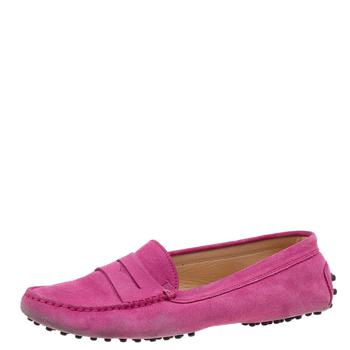 推荐Tod's Pink Suede Penny Slip Loafers Size 39商品