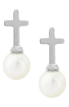 推荐Sterling Silver 6.5–7mm Cultured Pearl Cross Stud Earrings商品