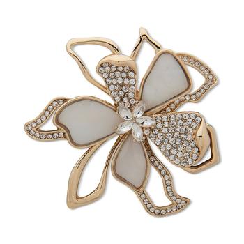 商品Anne Klein | Gold-Tone Crystal & Mother-of-Pearl Flower Pin,商家Macy's,价格¥201图片
