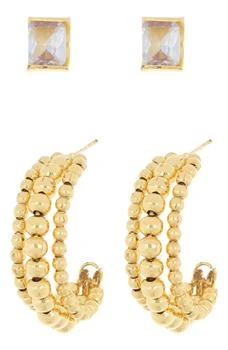 AREA | Set of 2 Crystal Stud & Beaded Hoop Earrings,商家Nordstrom Rack,价格¥105