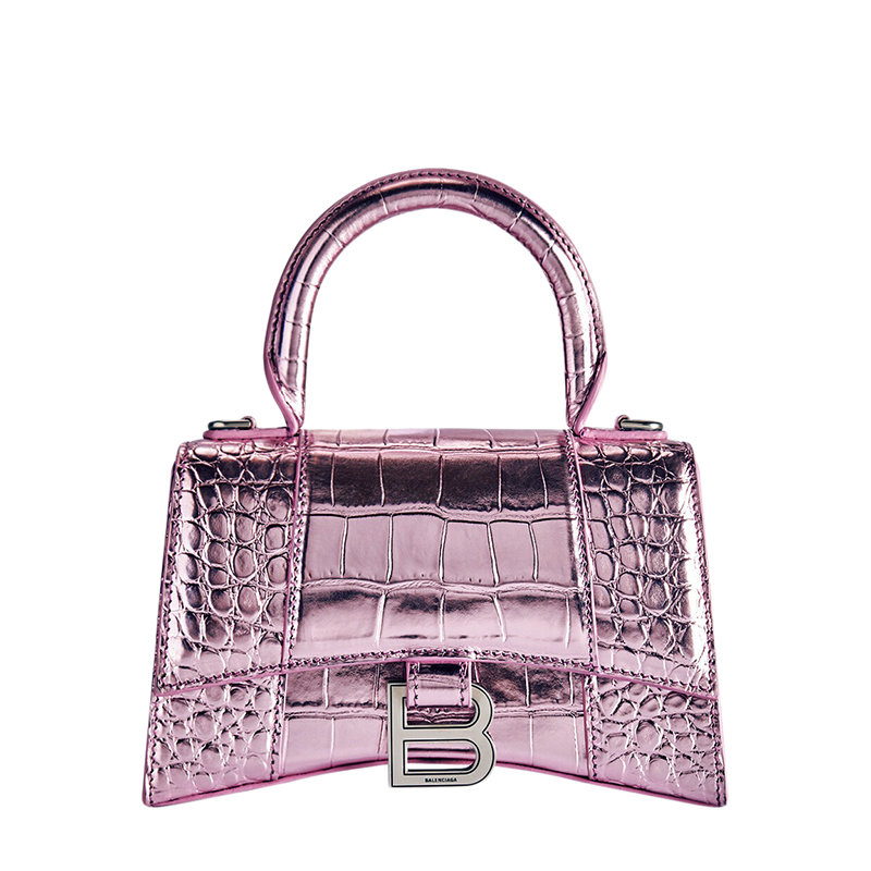 gancini单肩包, Balenciaga | 【预售3-7天】Balenciaga/巴黎世家 22春夏新款HOURGLASS系列 女士XS款粉色金属质感鳄鱼压纹小牛皮单肩斜挎手提沙漏包5928331S4RY6202商品图片 7.9折, 包邮包税