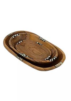 商品Global Crafts Nested Oval Olive Wood Serving Bowls with Bone Inlay Accent图片