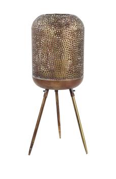 商品Modern Round Goldtone Metal Floor Lantern with Pierced Pattern图片