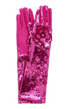 商品Valentino - Women's Valentino Garavani Sequin Signature Gloves - Pink - 7 - Moda Operandi图片
