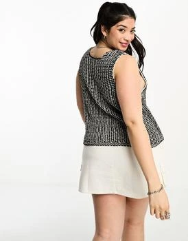 推荐ASOS DESIGN Curve relaxed knitted tank top in open stitch in black商品