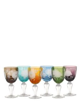 POLSPOTTEN | Set Of 6 Peony Multi-color Wine Glasses,商家LUISAVIAROMA,价格¥1098