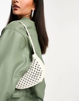推荐Mango woven leather shoulder bag in white商品