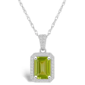 Macy's | Peridot (1-2/3 ct. t.w.) and Created Sapphire (1/5 ct. t.w.) Halo Pendant Necklace in 10K White Gold,商家Macy's,价格¥6506