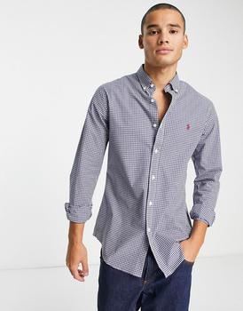 推荐Polo Ralph Lauren icon logo slim fit gingham check poplin shirt in navy/white商品