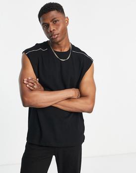 product Topman oversized tank with piped detail in black image